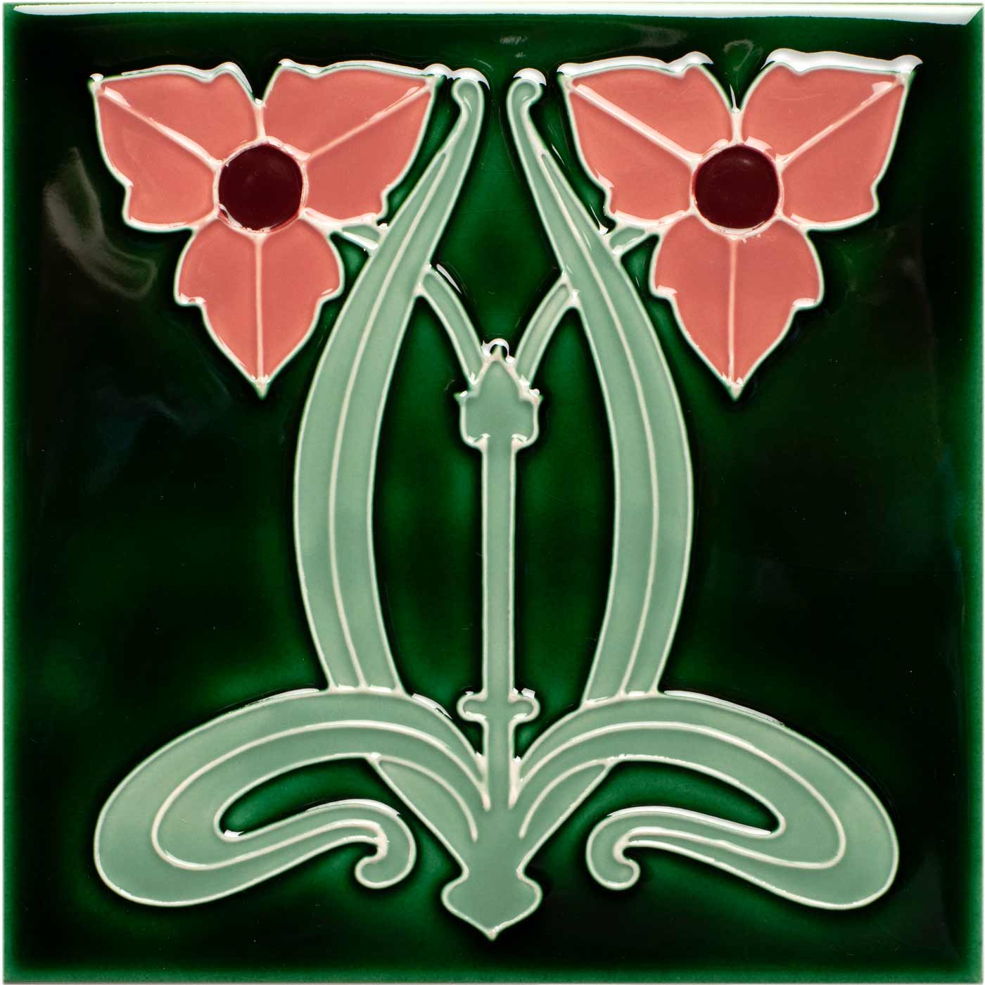 Image of Dauphine on Victorian Green 15.2x15.2cm-Ceramic wall tile-Original Style-Tile.co.uk