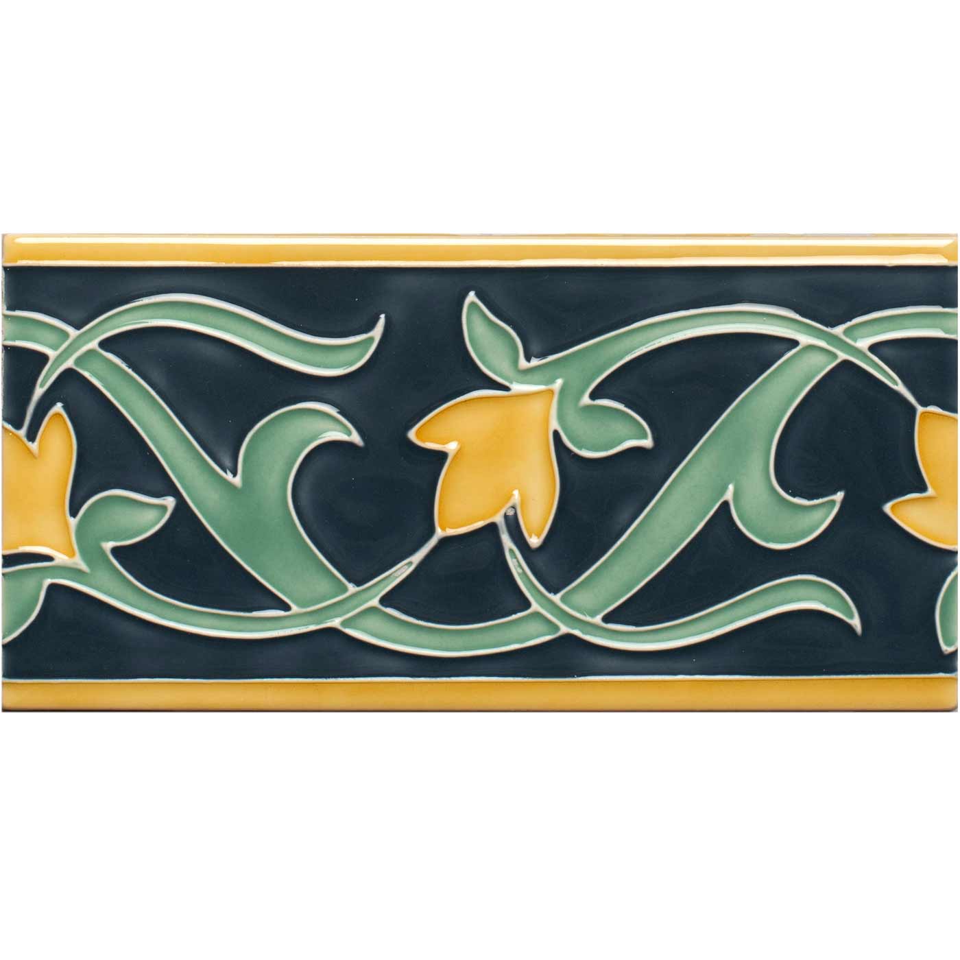 Image of Lafleur Border on Ascot Blue 15.2x7.5cm-Ceramic wall tile-Original Style-Tile.co.uk