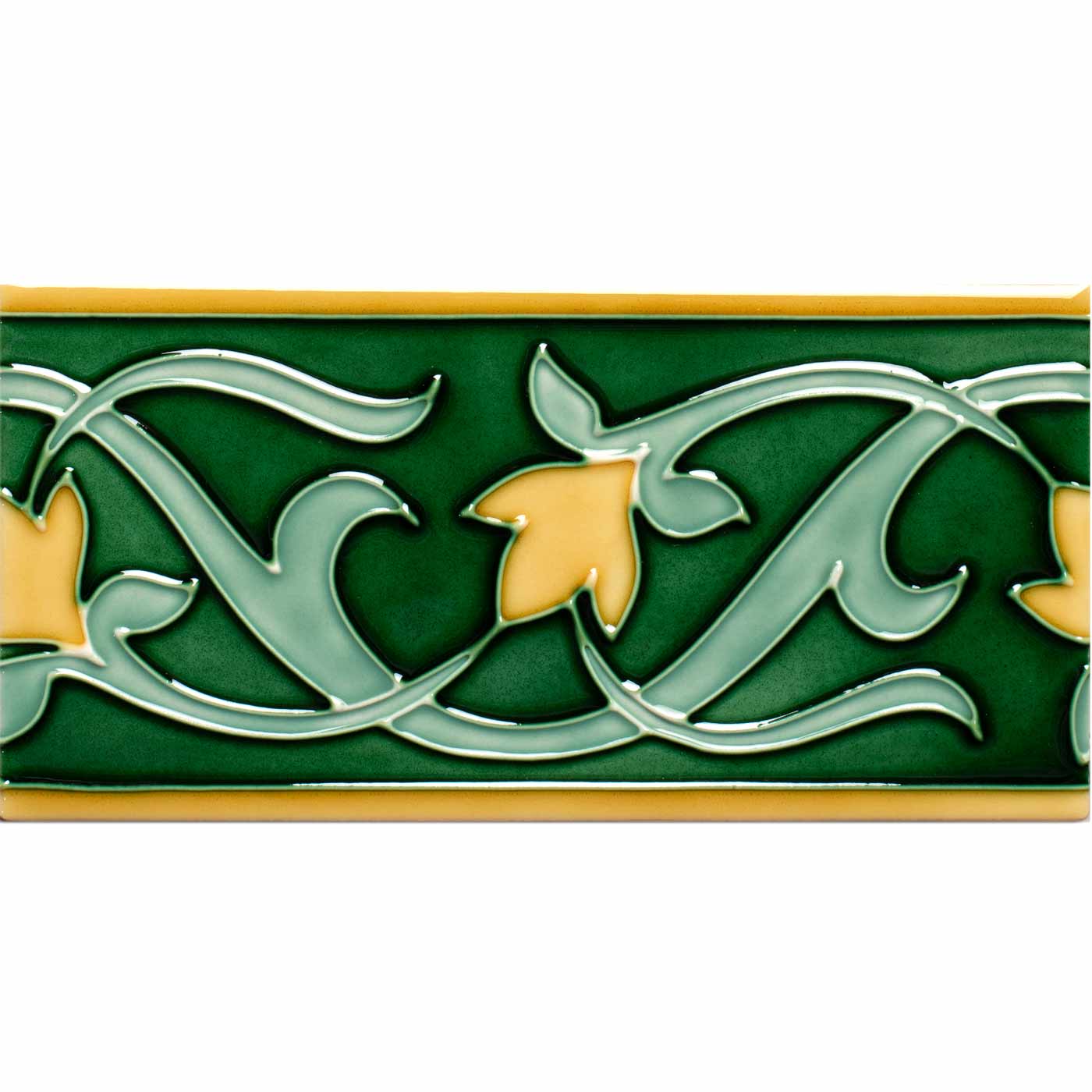 Image of Lafleur Border on Victorian Green 15.2x7.5cm-Ceramic wall tile-Original Style-Tile.co.uk