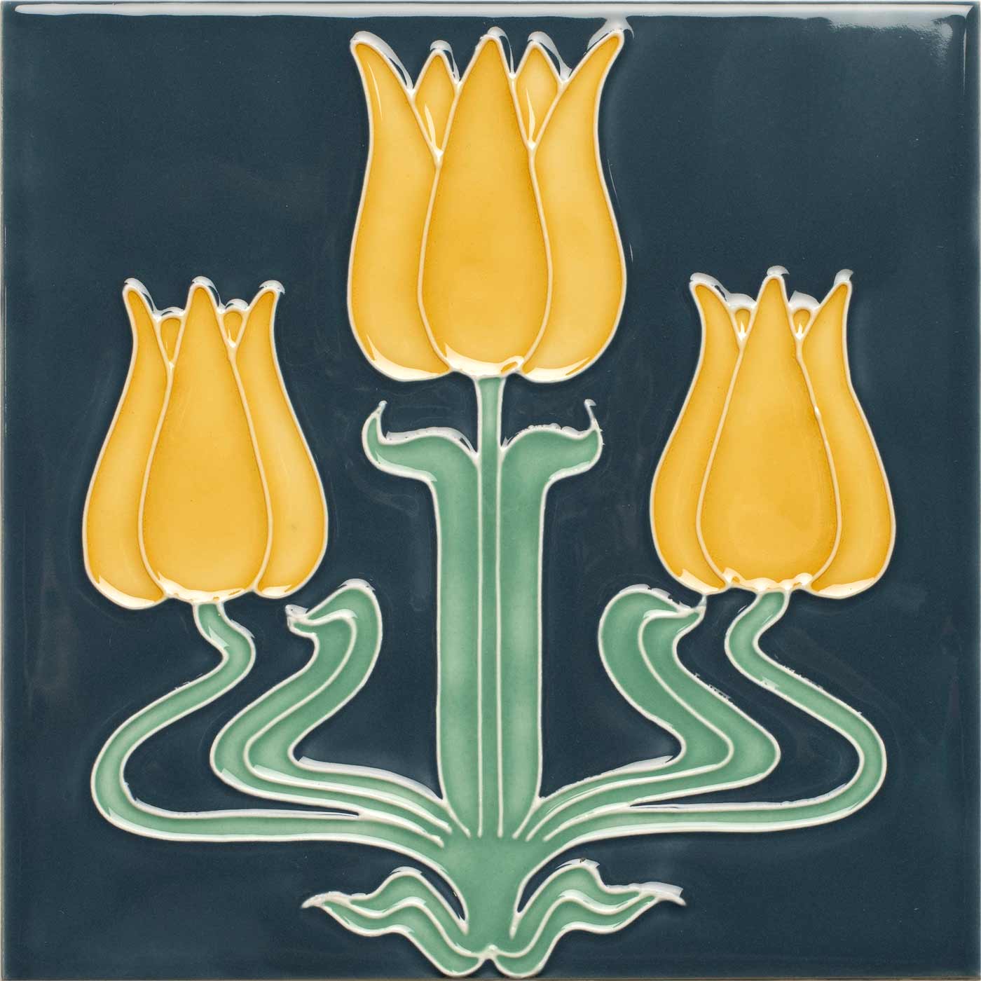 Image of Lafleur on Ascot Blue 15.2x15.2cm-Ceramic wall tile-Original Style-Tile.co.uk