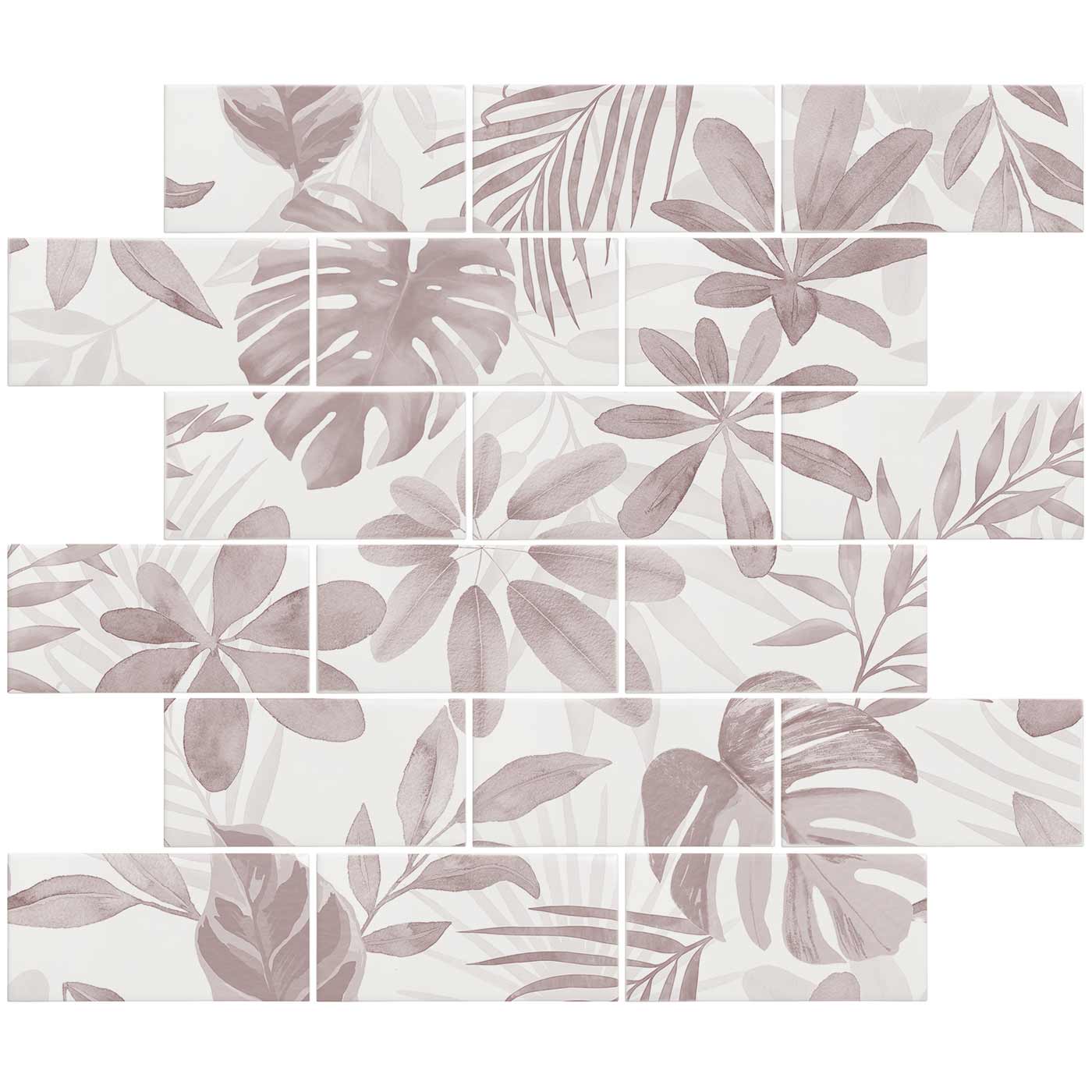 Image of Jungle Grove Brick-bond Pink 18-tile panel wall tile 45.6x45.6cm-Ceramic wall tile-Original Style-Tile.co.uk