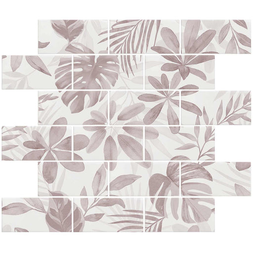 Jungle Grove Brick-bond Pink 18-tile panel wall tile 45.6x45.6cm-Ceramic wall tile-Original Style-Tile.co.uk