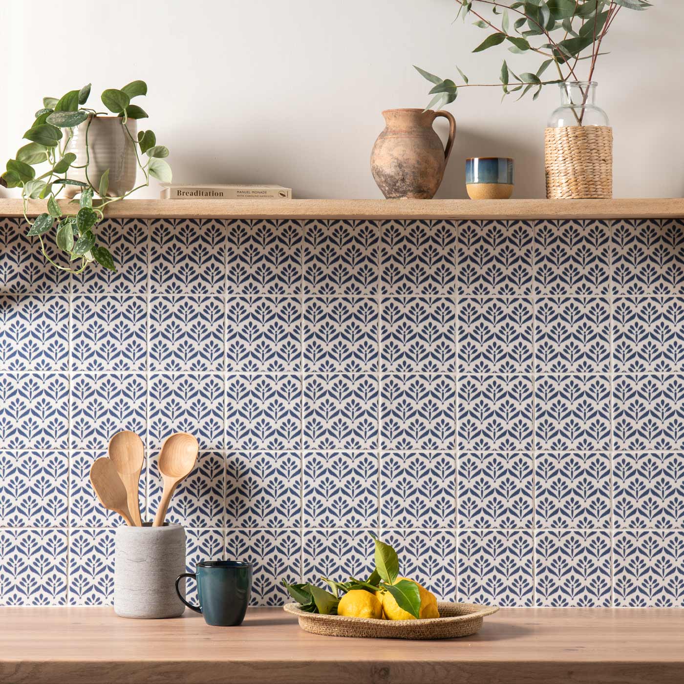 Image of Jacquard Indigo Wall Tile 13x13cm-Ceramic wall tile-Original Style-Tile.co.uk