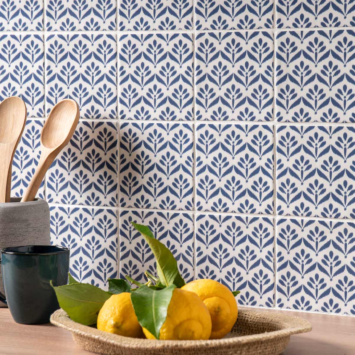 Image of Jacquard Indigo Wall Tile 13x13cm-Ceramic wall tile-Original Style-Tile.co.uk