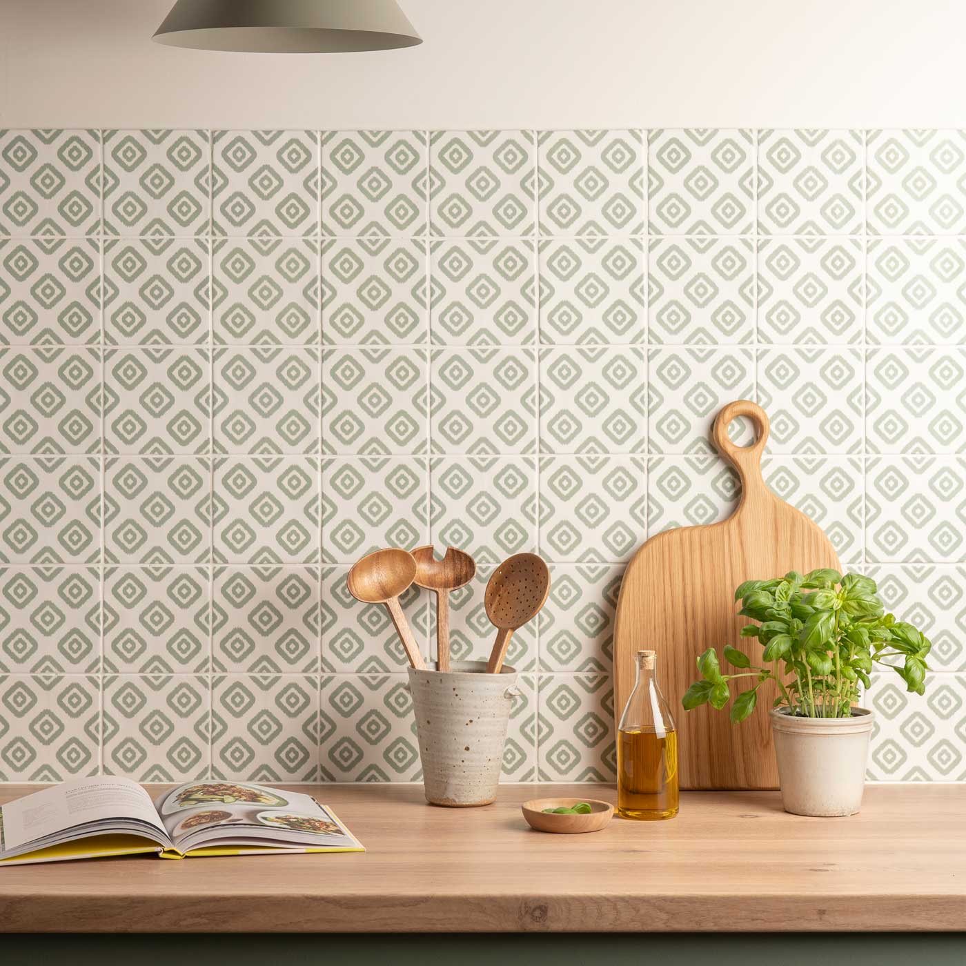Image of Jacquard Sage Wall Tile 13x13cm-Ceramic wall tile-Original Style-Tile.co.uk