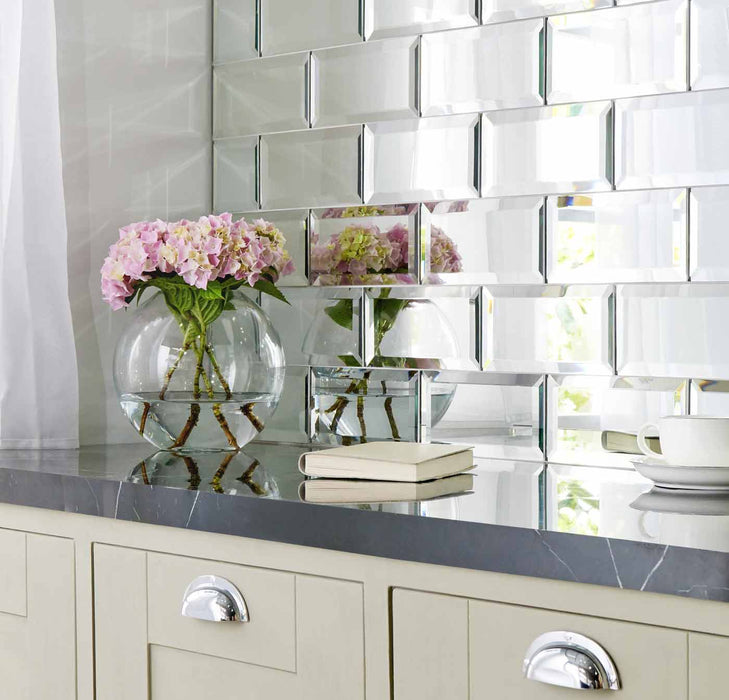 Silver Mirror Bevel Decorative Glass wall tile 10x20cm-Glass Tiles-Original Style-tile.co.uk