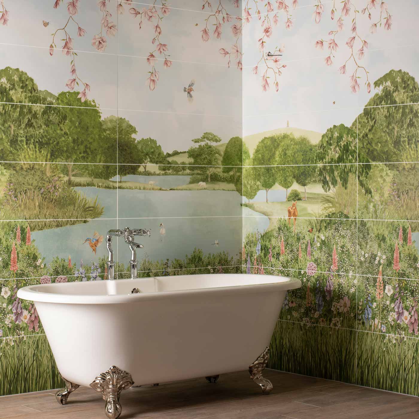 Image of English Garden 8-Tile Decor Panel 256x99cm-Ceramic wall tile-Original Style-tile.co.uk
