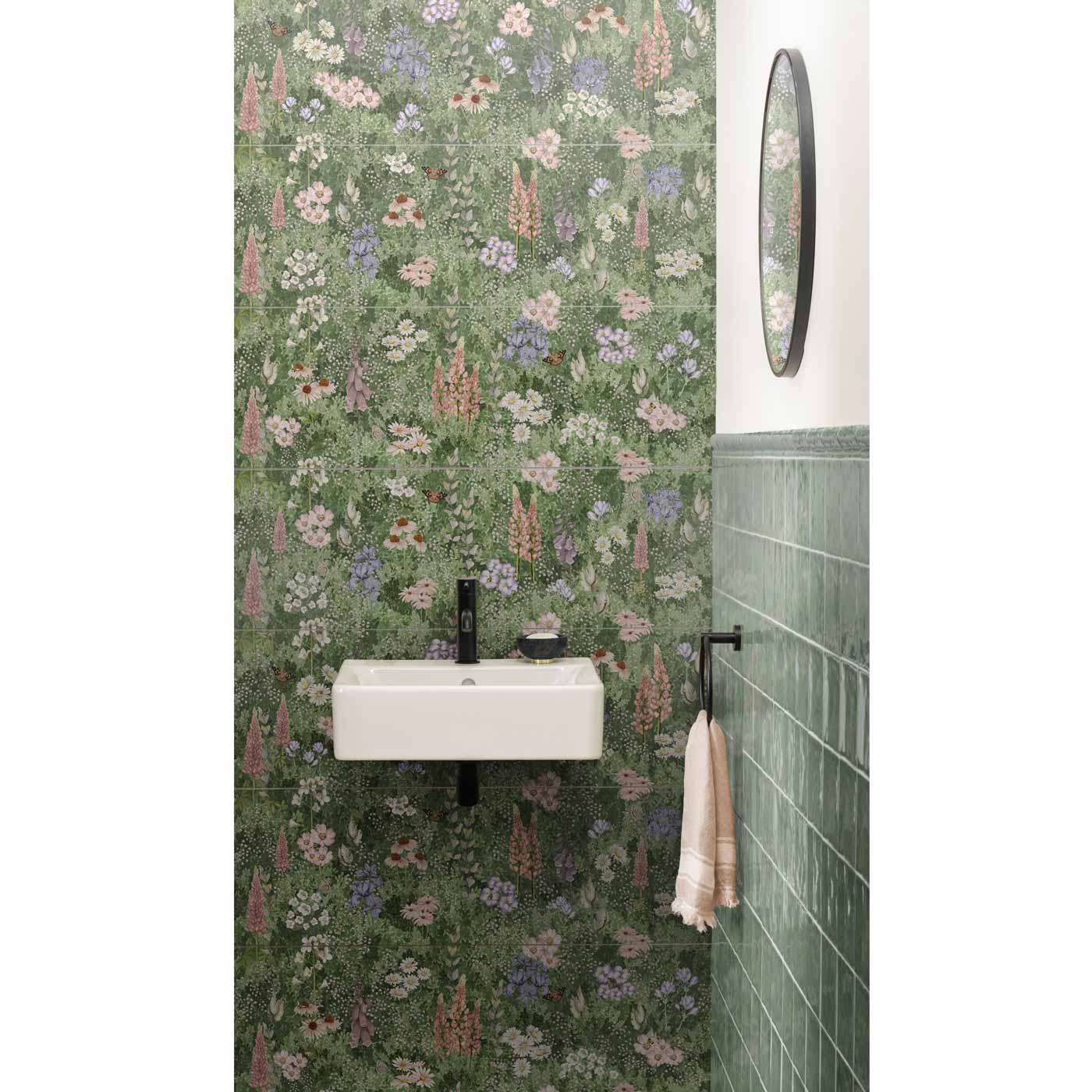 Image of English Garden Floral Patterned Repeat Matt wall tile 32x99cm-Ceramic wall tile-Original Style-tile.co.uk