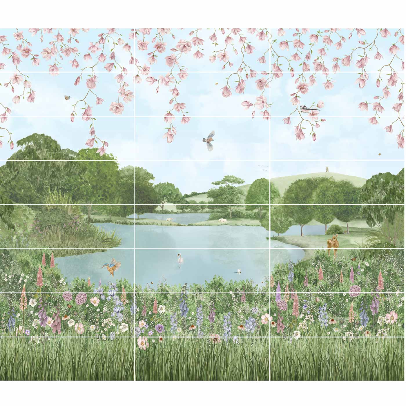 Image of English Garden 8-Tile Decor Panel 256x99cm-Ceramic wall tile-Original Style-tile.co.uk