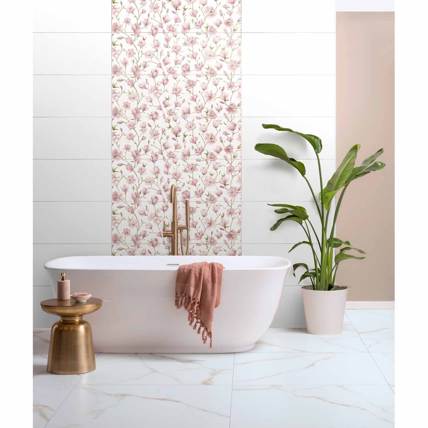 Image of English Garden Magnolia Patterned Repeat Matt wall tile 32x99cm-Ceramic wall tile-Original Style-tile.co.uk