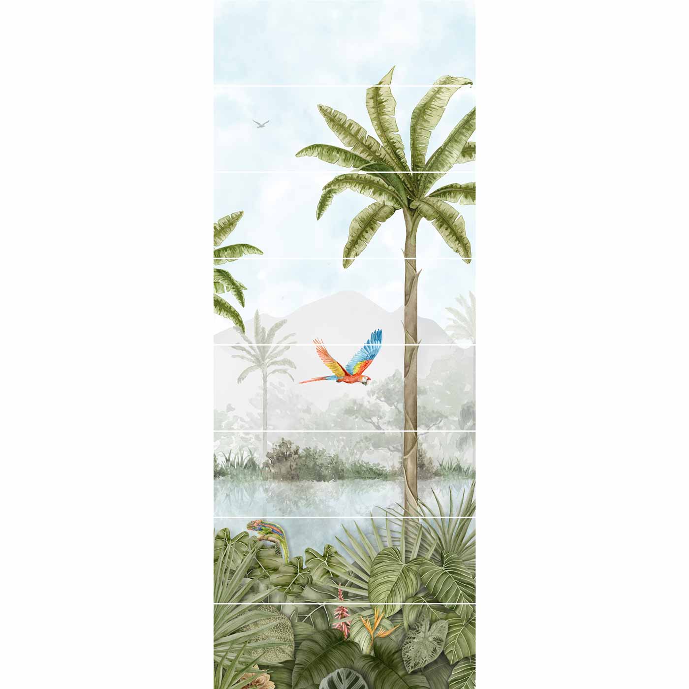 Image of Tropical Oasis 8-Tile Decor Panel 256x99cm-Ceramic wall tile-Original Style-tile.co.uk