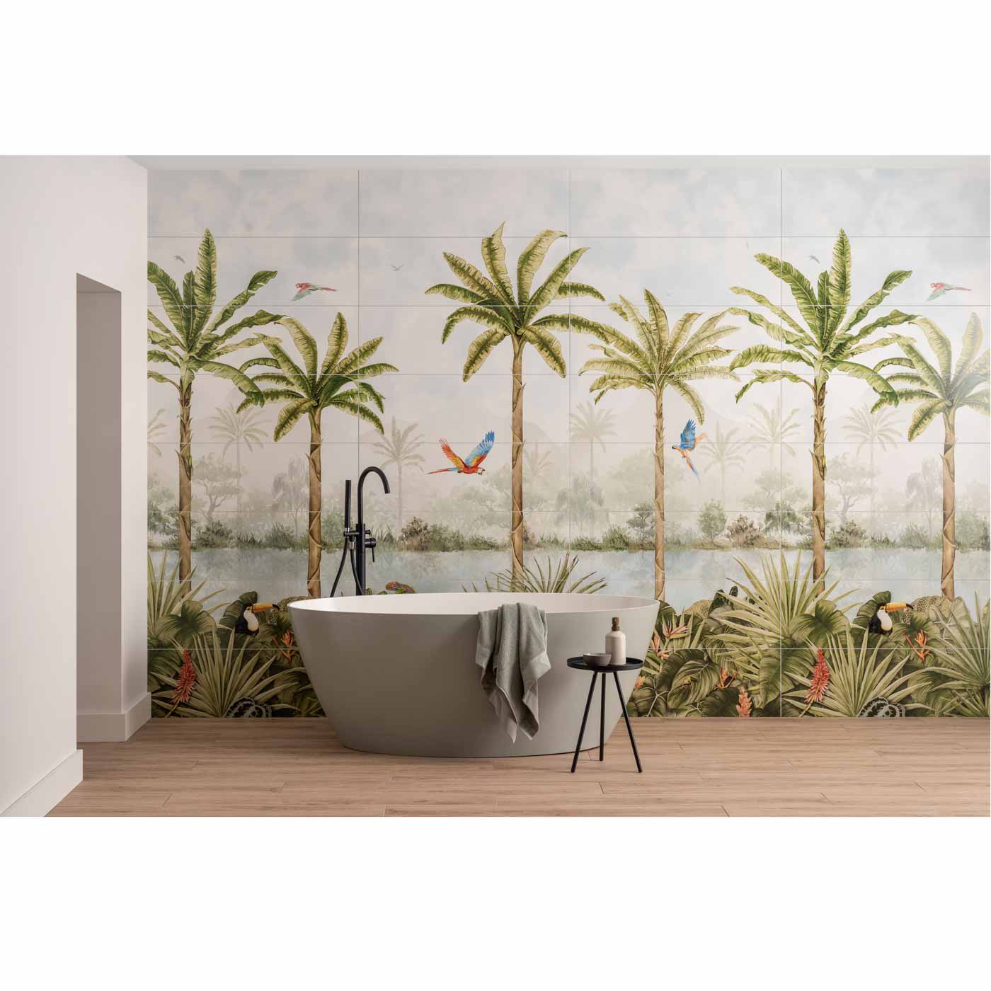 Image of Tropical Oasis 8-Tile Decor Panel 256x99cm-Ceramic wall tile-Original Style-tile.co.uk