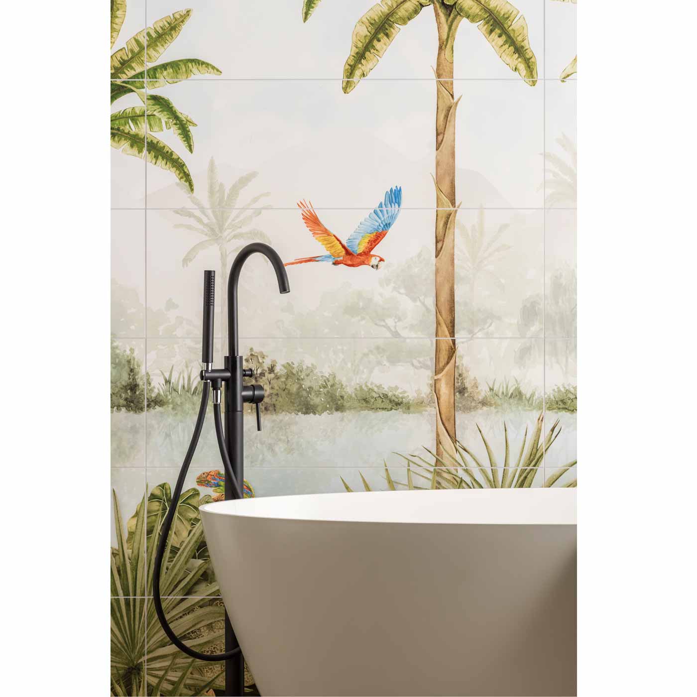 Image of Tropical Oasis 8-Tile Decor Panel 256x99cm-Ceramic wall tile-Original Style-tile.co.uk