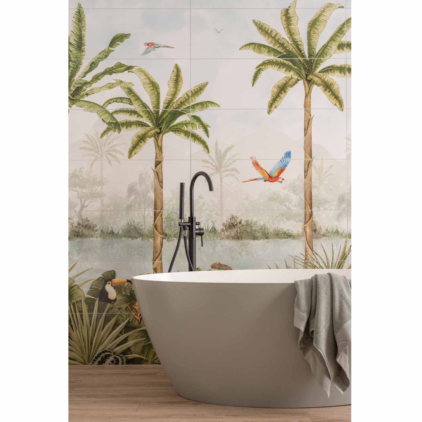 Image of Tropical Oasis 8-Tile Decor Panel 256x99cm-Ceramic wall tile-Original Style-tile.co.uk