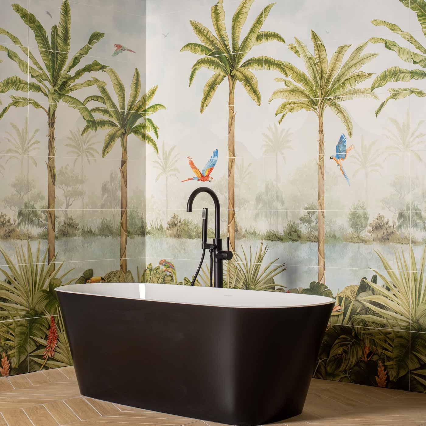 Image of Tropical Oasis 8-Tile Decor Panel 256x99cm-Ceramic wall tile-Original Style-tile.co.uk