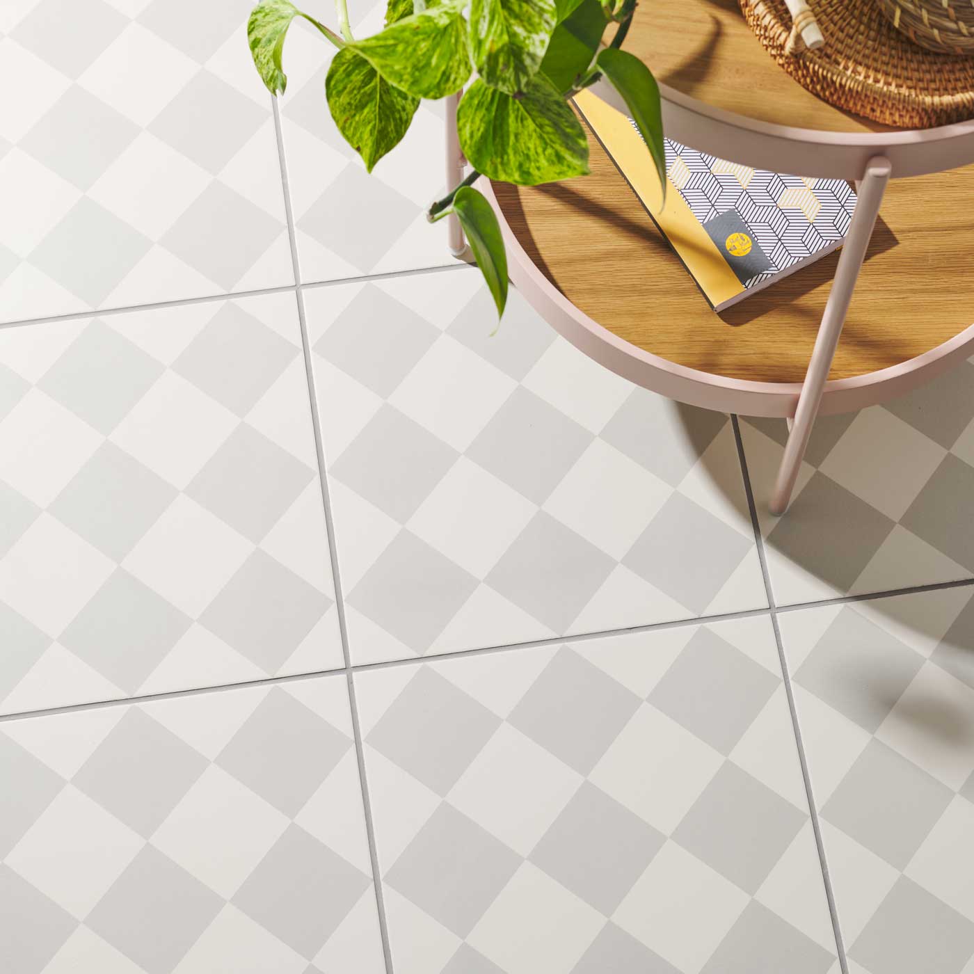Image of Harlequin Large Grey On Chalk 29.8x29.8cm-Porcelain tile-Original Style-Tile.co.uk