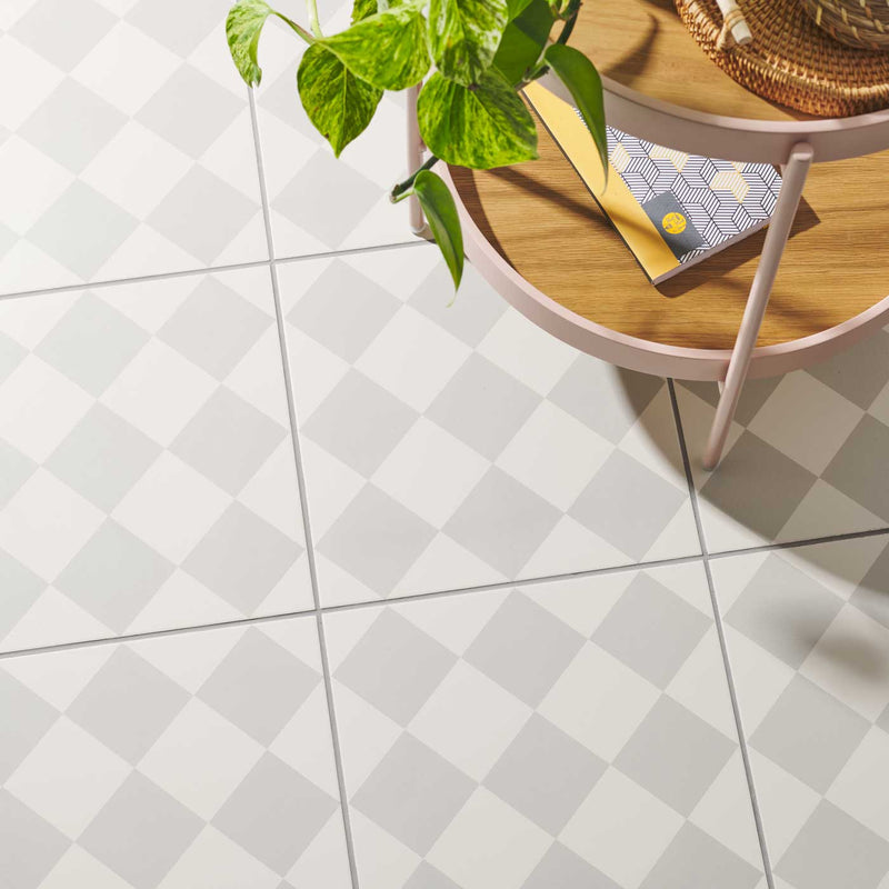 Image of Harlequin Large Grey On Chalk 29.8x29.8cm-Porcelain tile-Original Style-Tile.co.uk