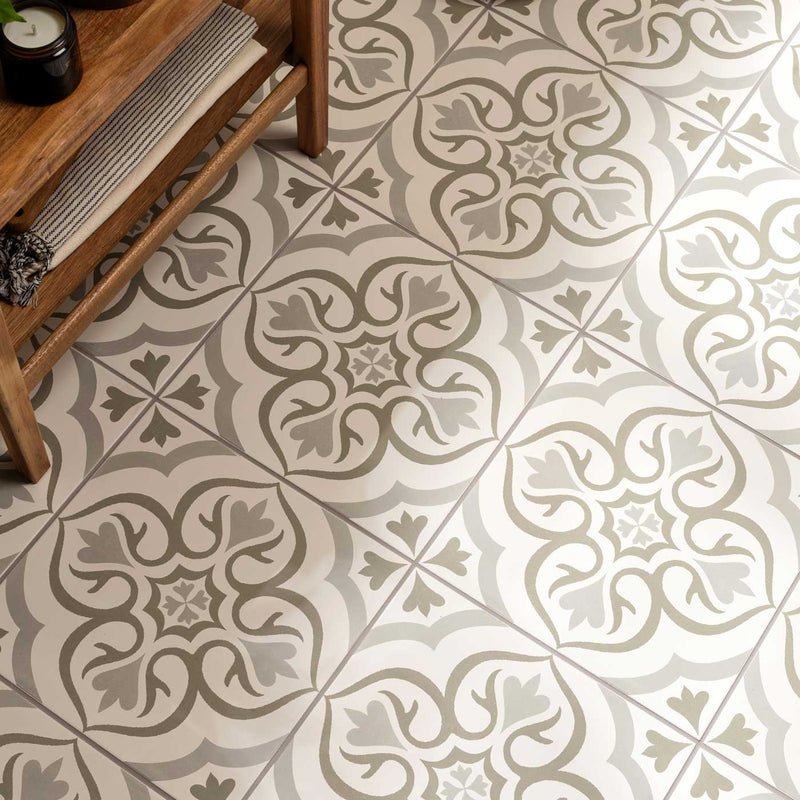Image of Knightshayes Green On Chalk 29.8x29.8cm-Porcelain tile-Original Style-Tile.co.uk