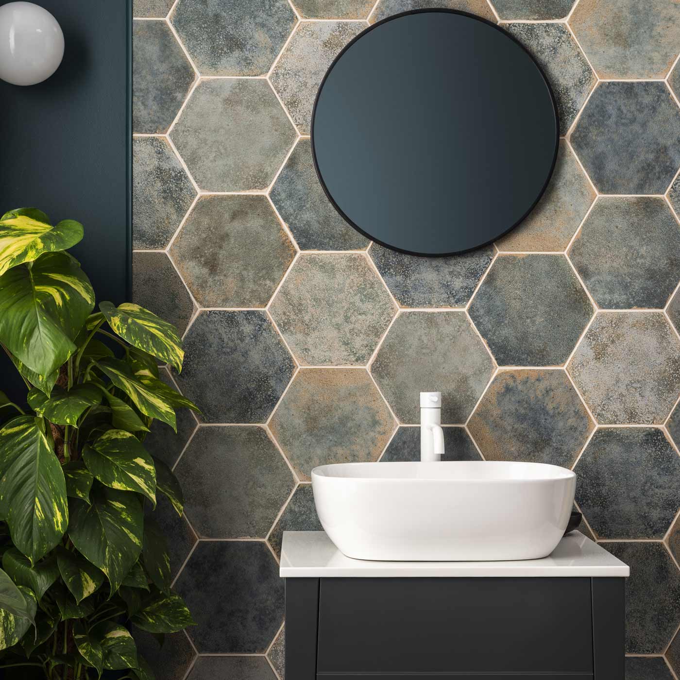 Image of Oken Green Hexagon tile 26.7x23.2cm-Hexagon tile-Original Style-tile.co.uk