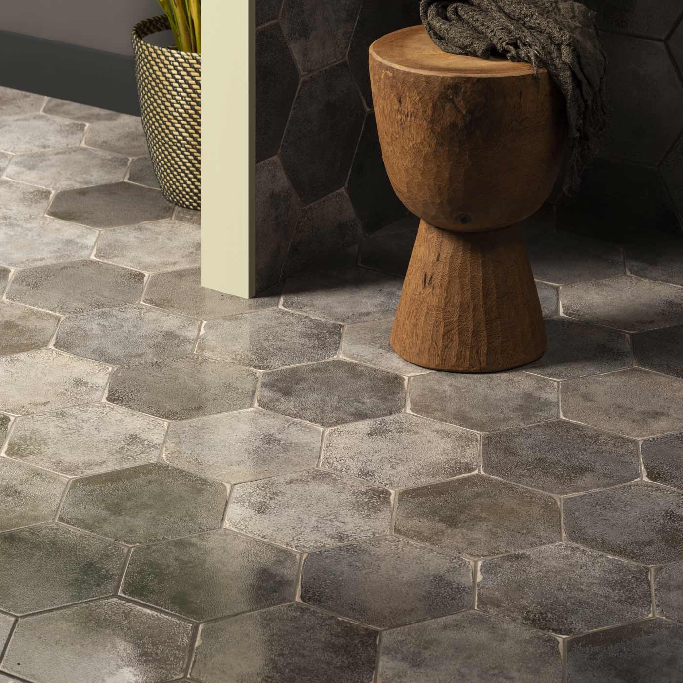 Image of Oken Anthracite Hexagon tile 26.7x23.2cm-Hexagon tile-Original Style-tile.co.uk