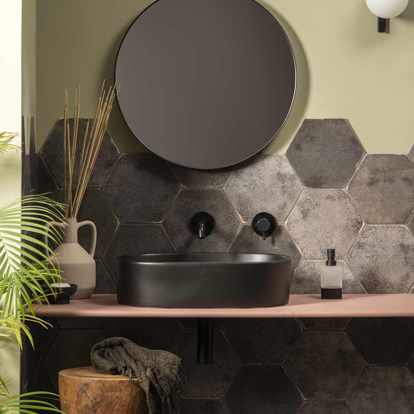 Image of Oken Anthracite Hexagon tile 26.7x23.2cm-Hexagon tile-Original Style-tile.co.uk