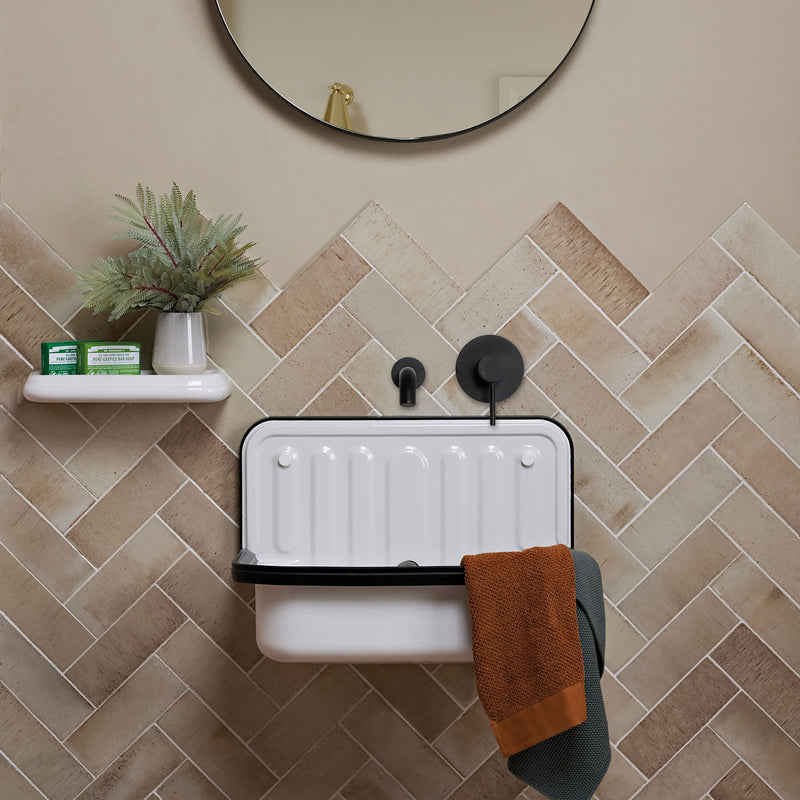 Image of Pottery Porcelain Oatmeal Brick Gloss 7.5 x 20 x 1.0cm-Ca Pietra-Tile.co.uk
