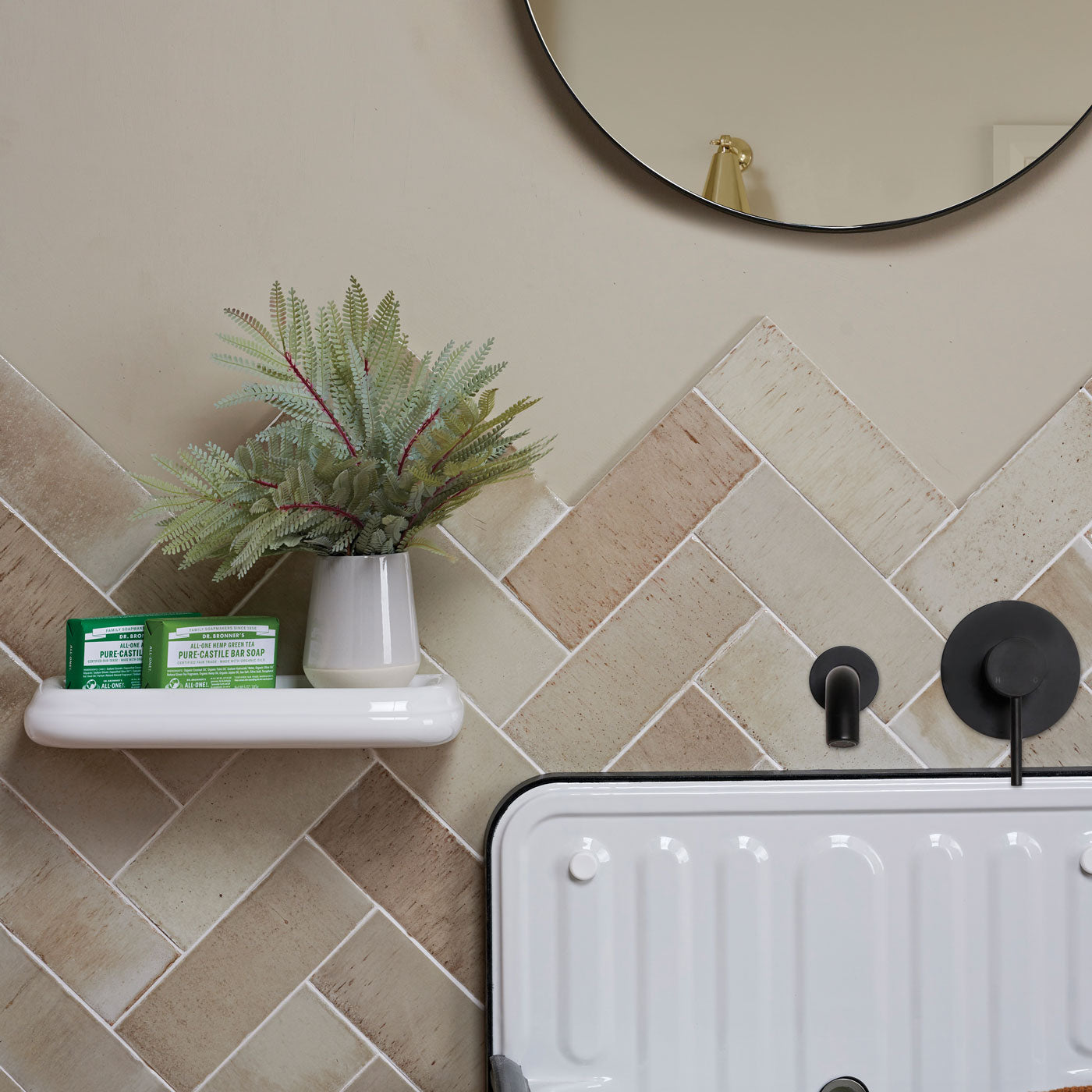 Image of Pottery Porcelain Oatmeal Brick Gloss 7.5 x 20 x 1.0cm-Ca Pietra-Tile.co.uk