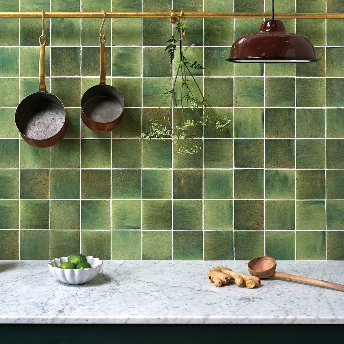 Image of Pottery Porcelain Kale Green Square Gloss 10 x 10 x 1.0cm-Ca Pietra-Tile.co.uk