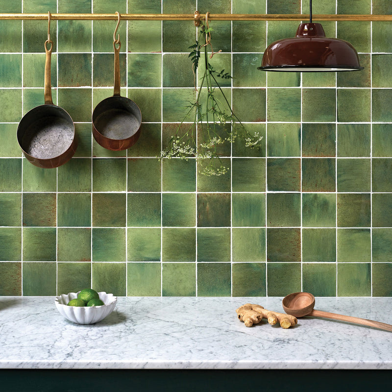 Image of Pottery Porcelain Kale Green Square Gloss 10 x 10 x 1.0cm-Ca Pietra-Tile.co.uk