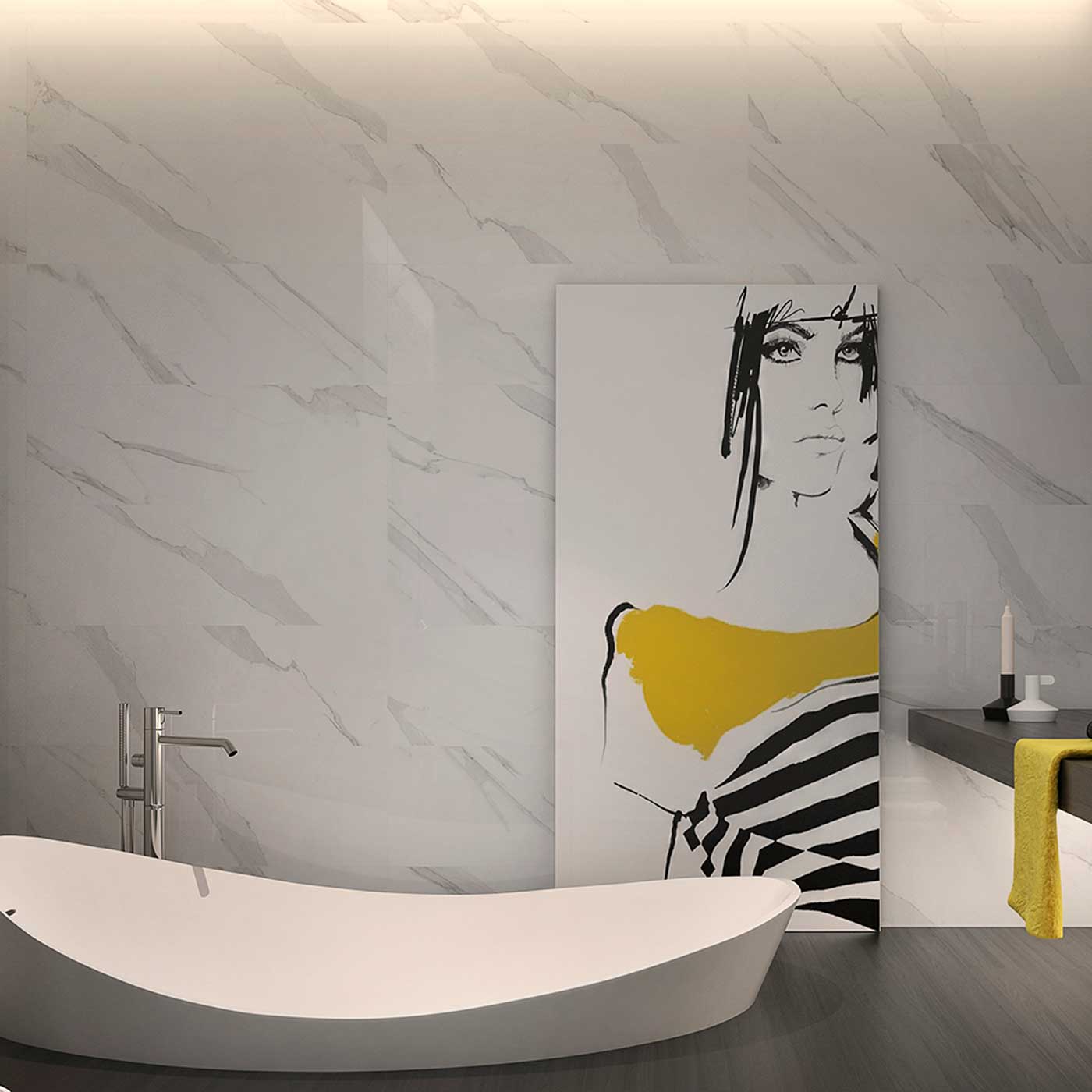 Image of Statuary Blanco Polished Porcelain tile 60x120cm-Porcelain tile-Geotiles Ceramica-Tile.co.uk