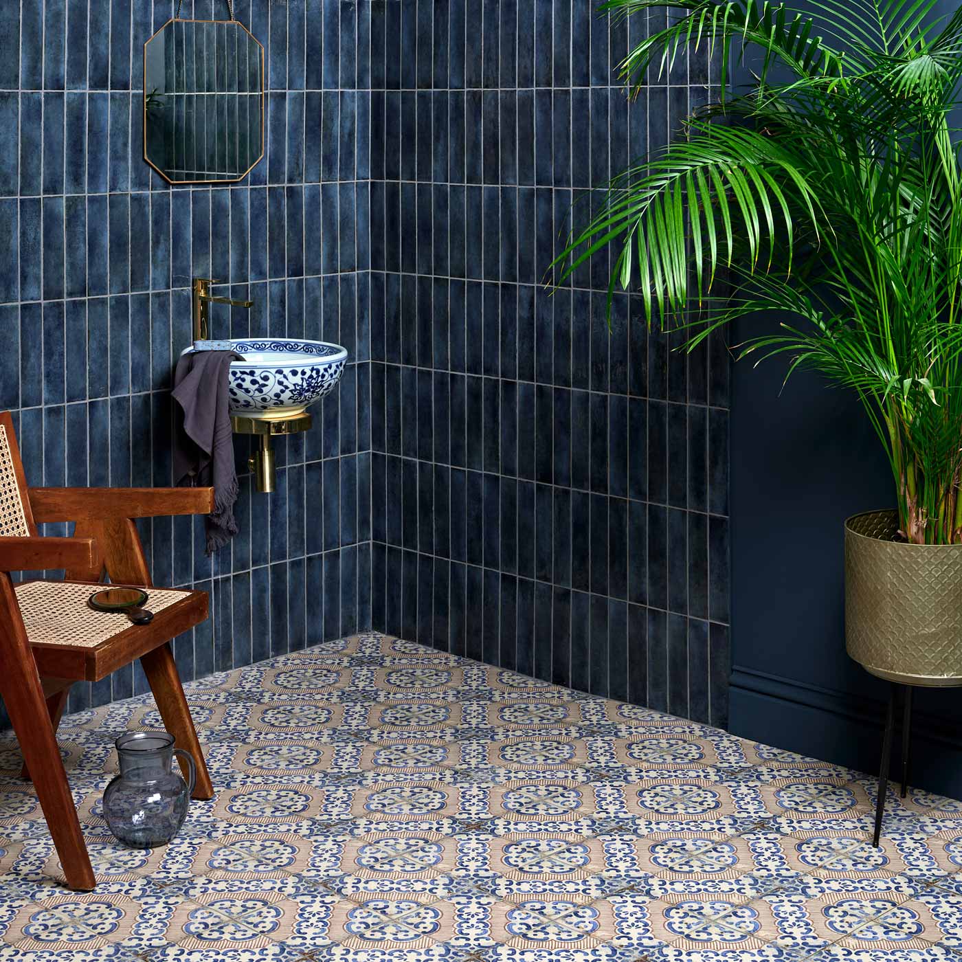 Image of Foundry Blue tile 6x24.5cm-Ceramic wall tile-Ca Pietra-tile.co.uk