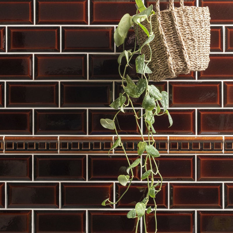 Image of Teapot Brown Metro Bevelled Tile 15x7.5cm-Ceramic wall tile-Original Style-Tile.co.uk