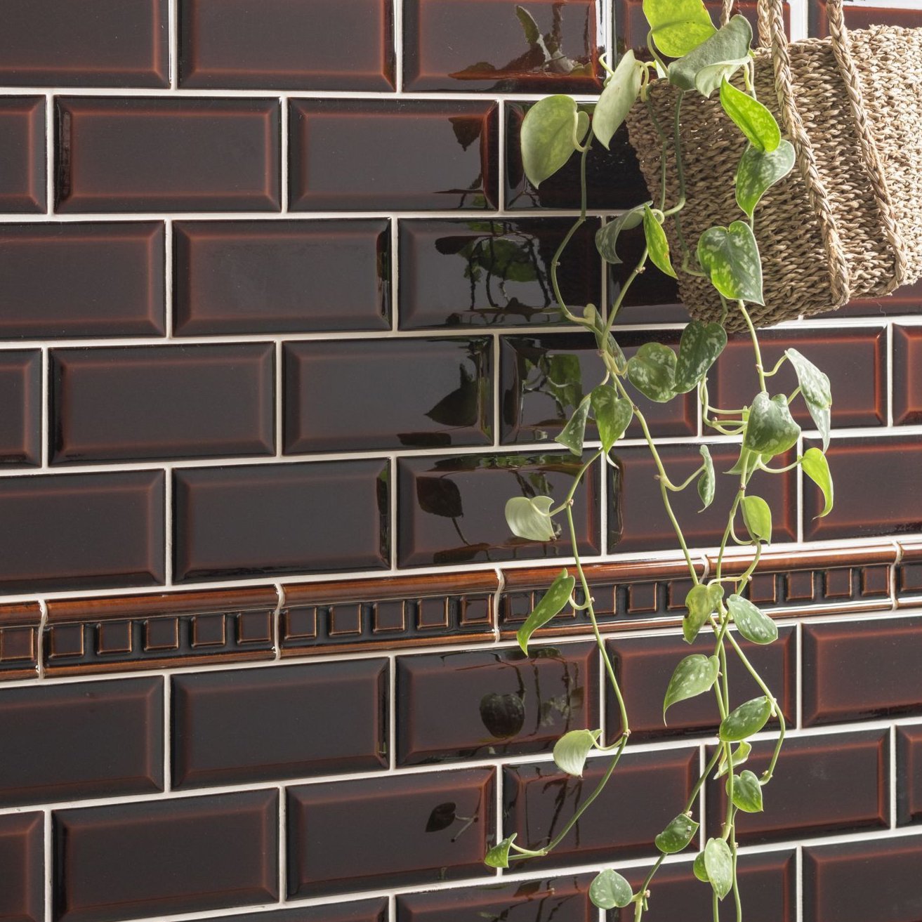 Image of Teapot Brown Metro Bevelled Tile 15x7.5cm-Ceramic wall tile-Original Style-Tile.co.uk