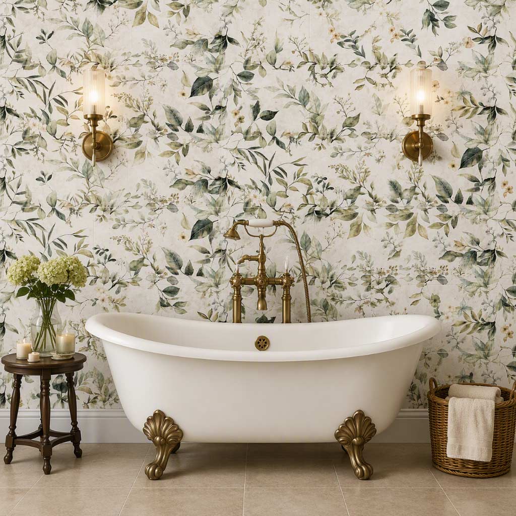 Image of Trailing Floral Laurel Wall Tile 30x90cm-Ceramic tile-Keros-Tile.co.uk