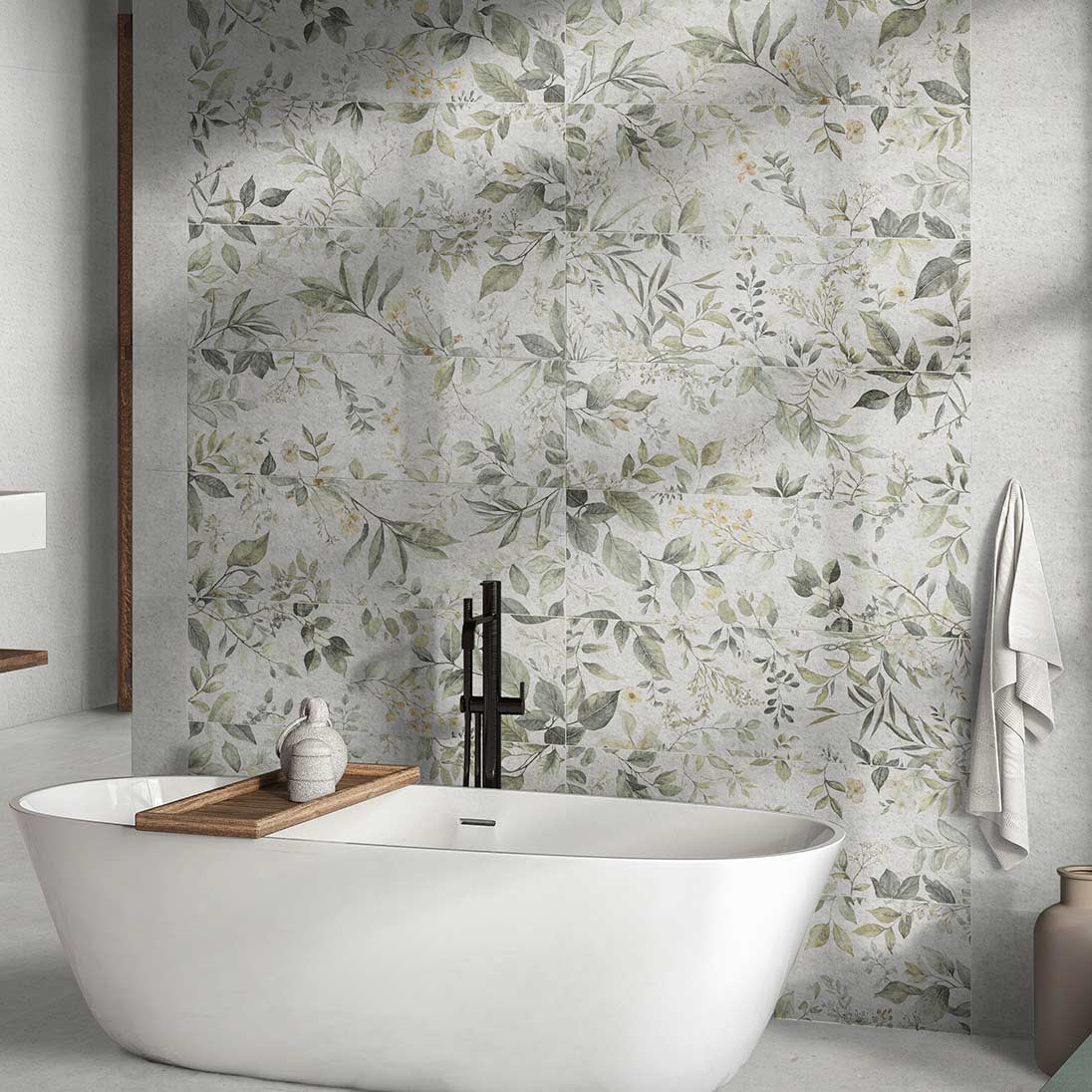 Image of Trailing Floral Laurel Wall Tile 30x90cm-Ceramic wall tile-Keros-Tile.co.uk