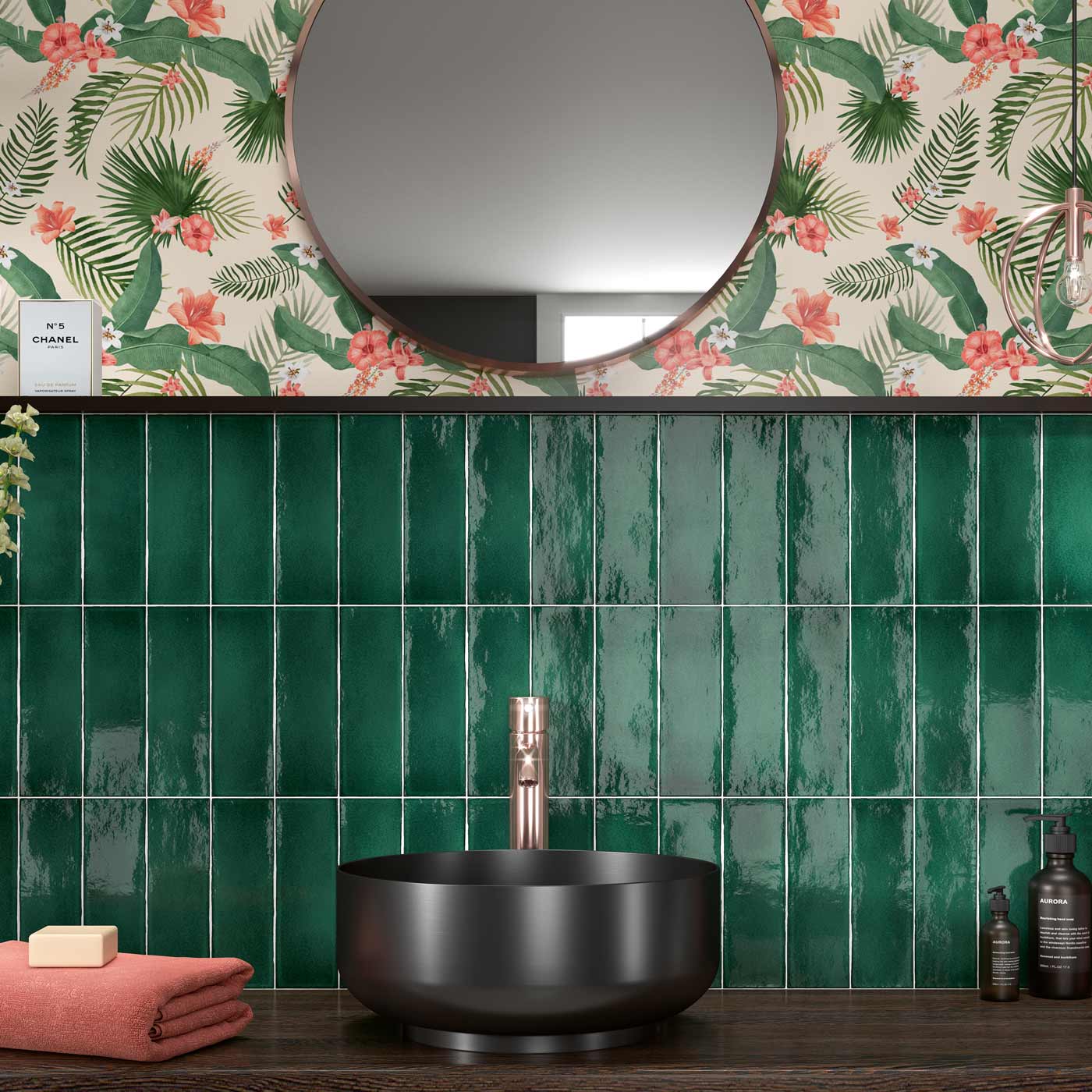 Image of Orchard Green Brick Tile 7.5x23cm-Ceramic wall tile-Estudio Ceramico-tile.co.uk