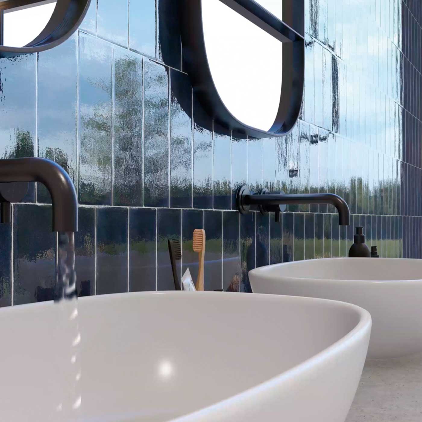 Image of Orchard Navy Blue Brick Tile 7.5x23cm-Ceramic wall tile-Estudio Ceramico-tile.co.uk