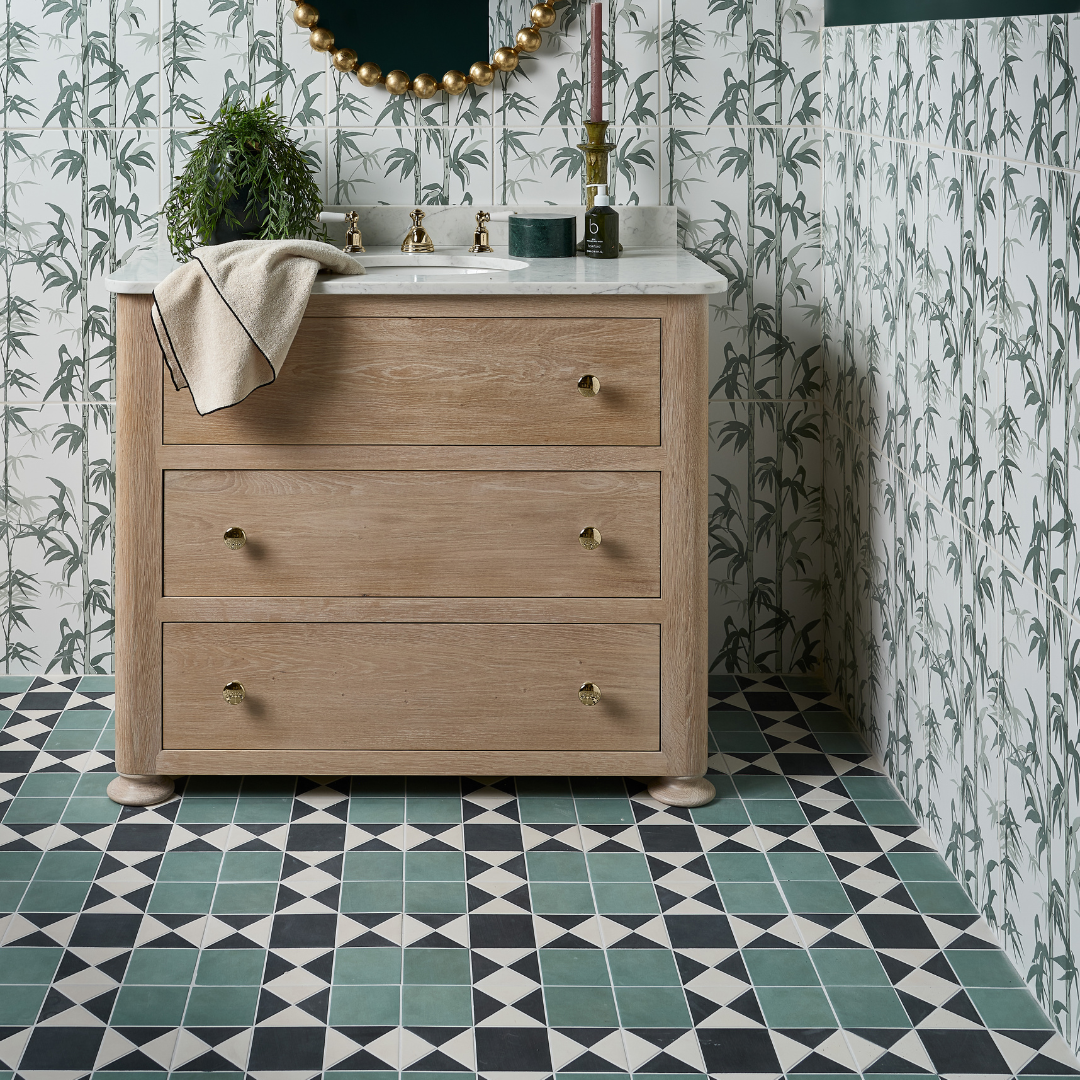 Image of Victorian Style™ Porcelain Finchley Pattern Forest Green - 28 x 28cm-Porcelain Tile-Ca Pietra-Tile.co.uk