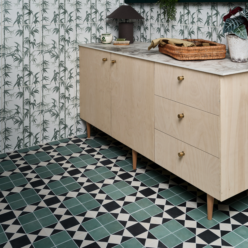 Image of Victorian Style™ Porcelain Finchley Pattern Forest Green - 28 x 28cm-Porcelain Tile-Ca Pietra-Tile.co.uk