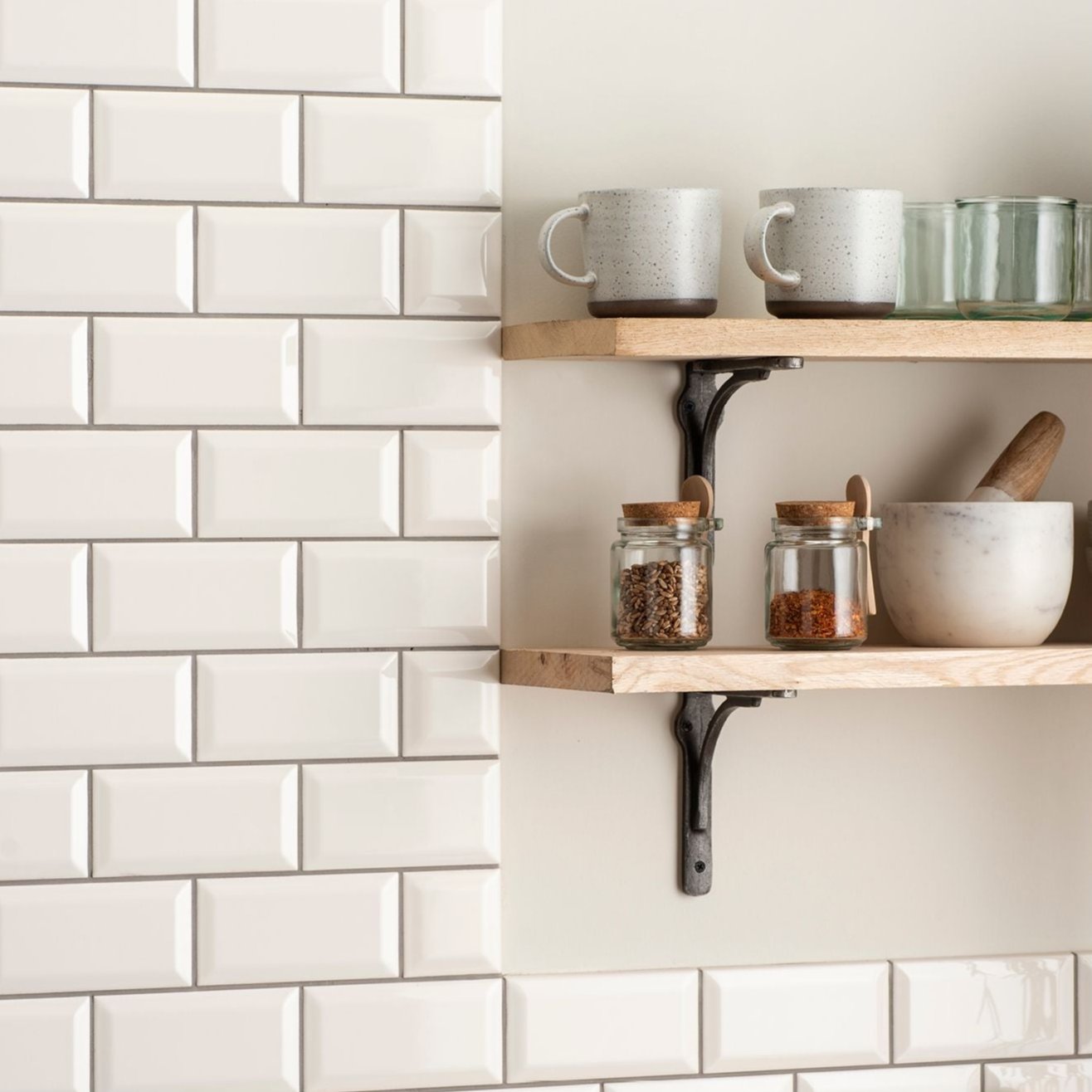 Image of Vintage White Metro Bevelled Tile 15x7.5cm-Ceramic wall tile-Original Style-Tile.co.uk