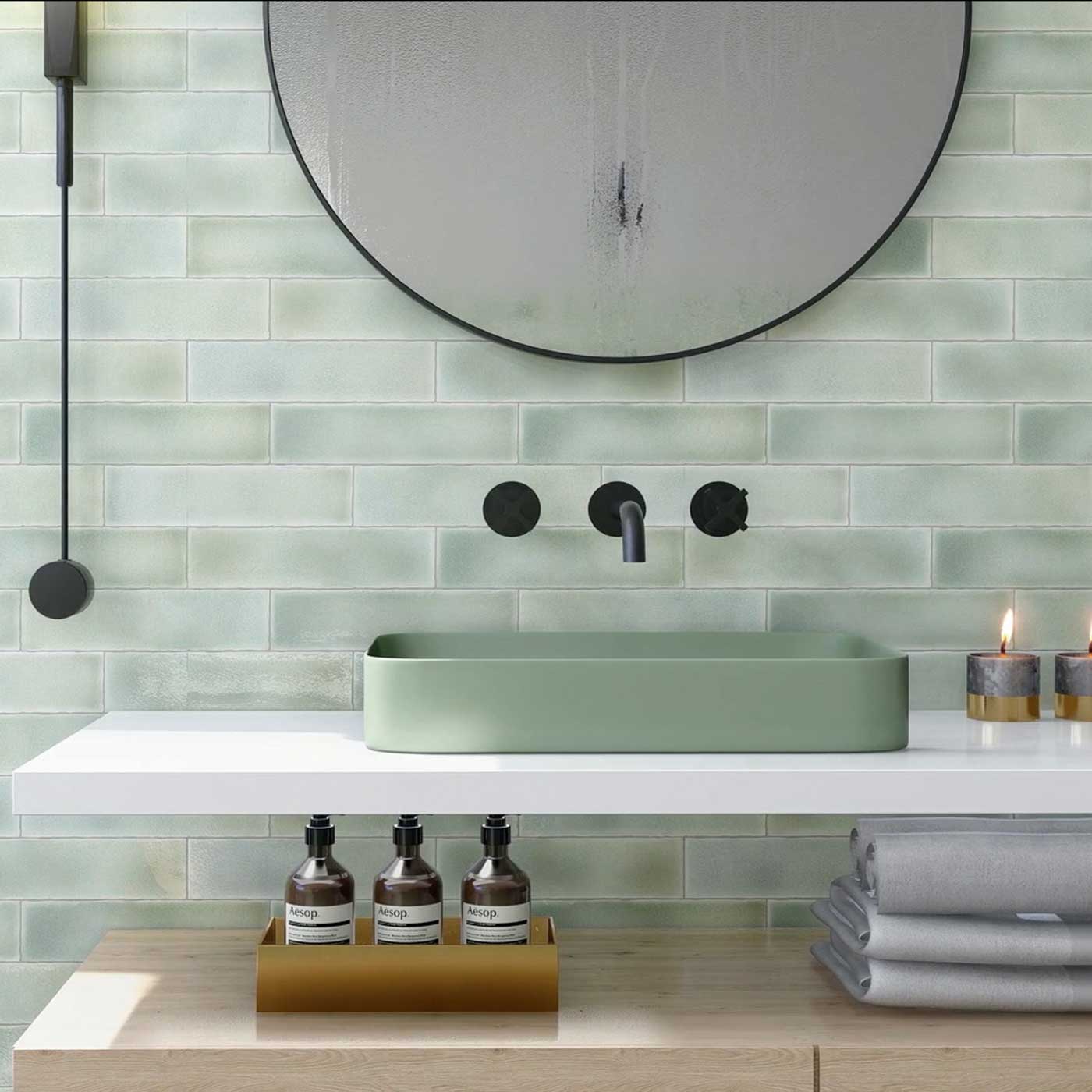 Image of Crackle Brick Mint Tile 7.5x30cm-Ceramic wall tile-Estudio Ceramico-tile.co.uk
