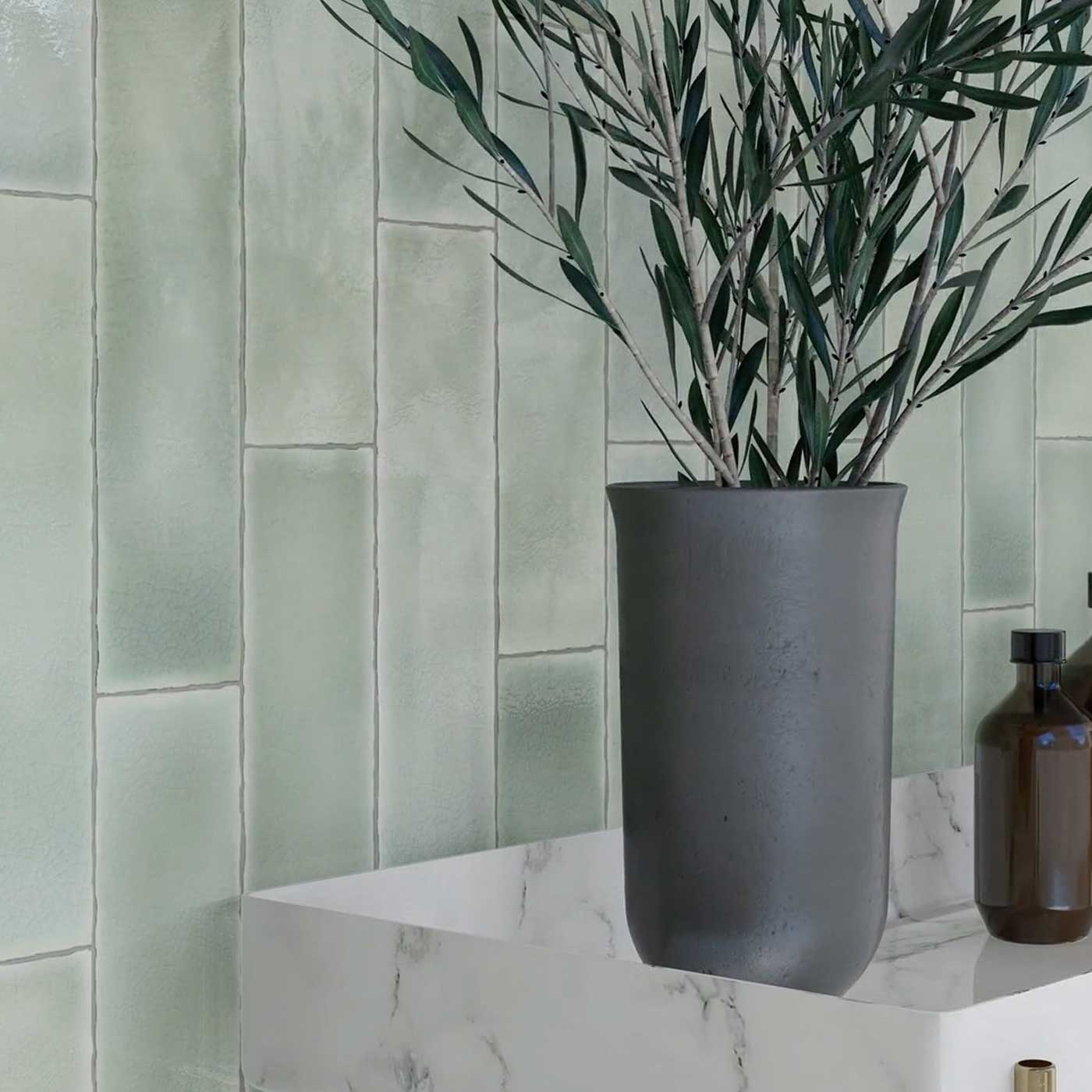 Image of Crackle Brick Mint Tile 7.5x30cm-Ceramic wall tile-Estudio Ceramico-tile.co.uk