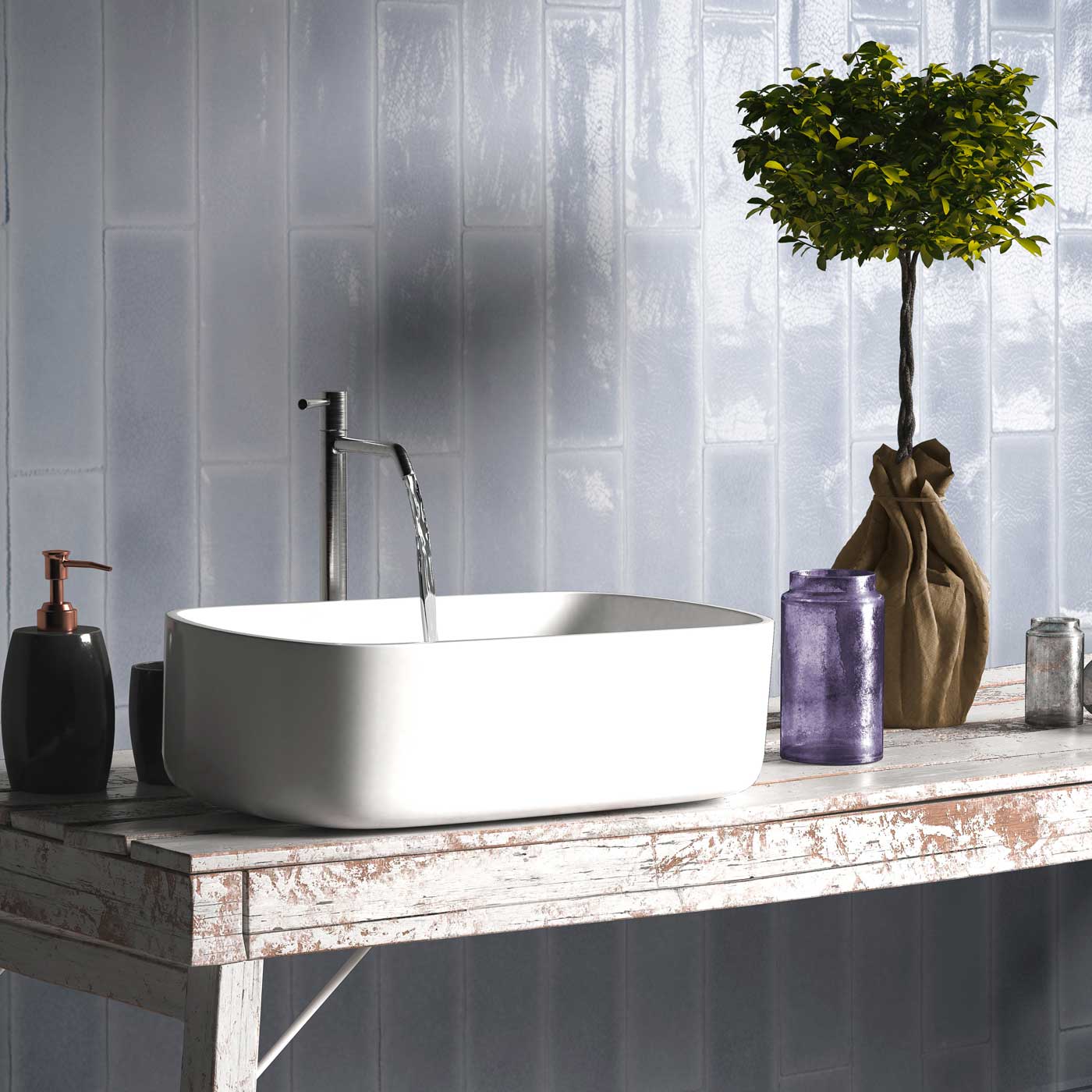 Image of Crackle Brick Lavender Tile 7.5x30cm-Ceramic wall tile-Estudio Ceramico-tile.co.uk