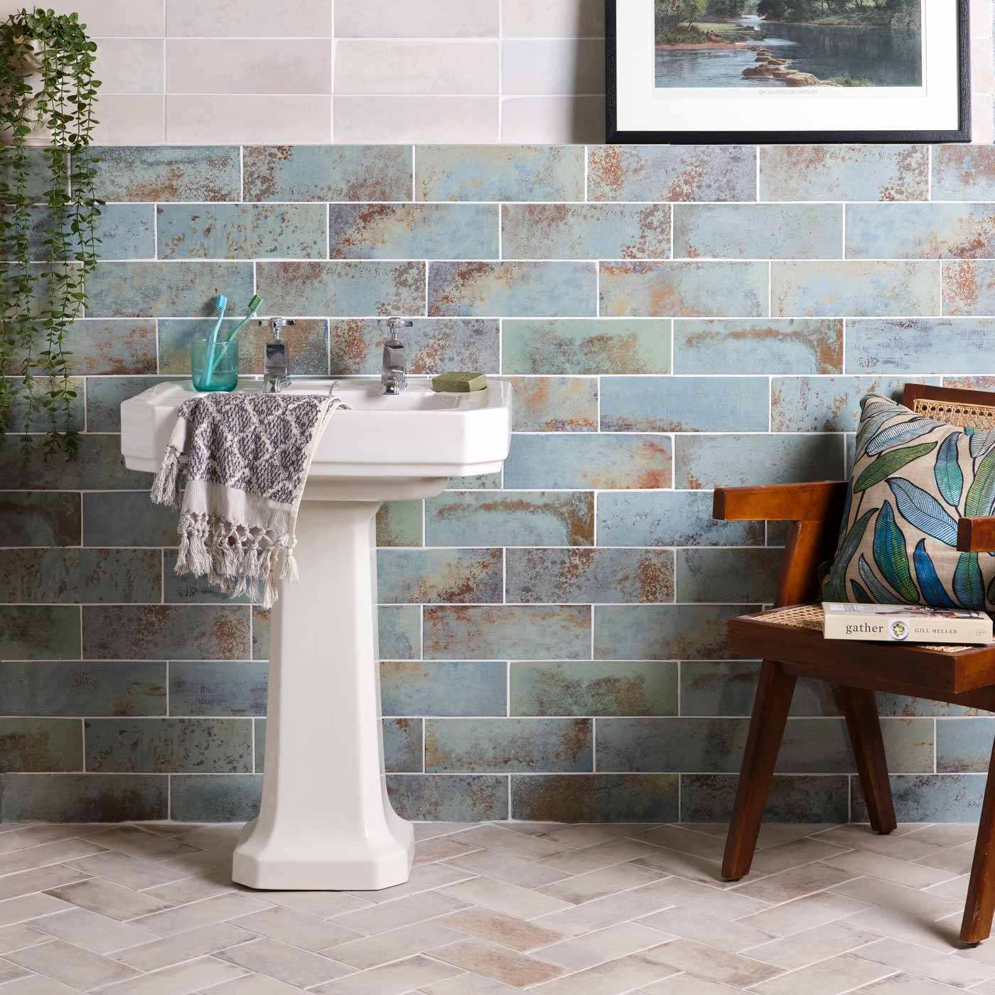 Image of Wightwick Azure tile 10x30cm-Ceramic wall tile-Ca Pietra-tile.co.uk