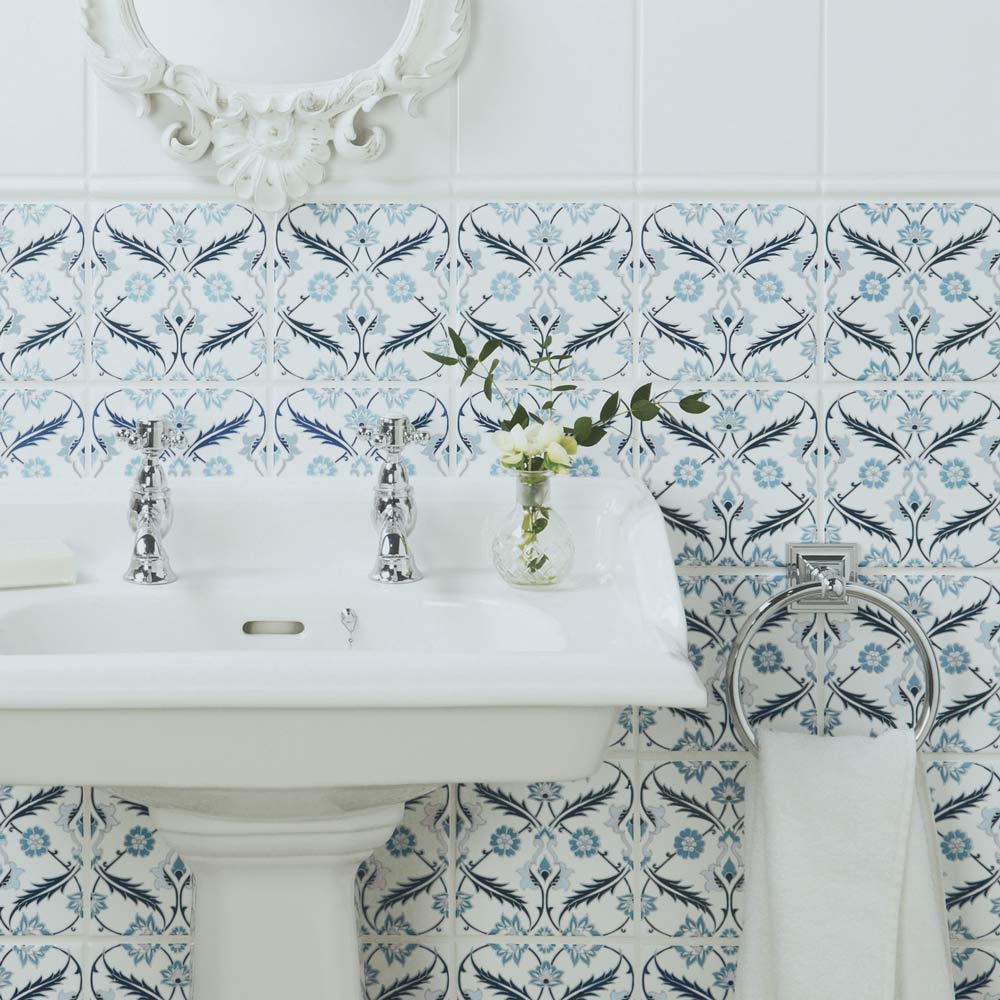 Image of Topkapi Blue On Helmingham Wall Tile 15x15cm-Ceramic wall tile-Original Style-Tile.co.uk
