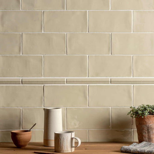 Cream Kitchen Wall Tiles Corato Cream Ceramic Gloss 7.5x30cm Metro