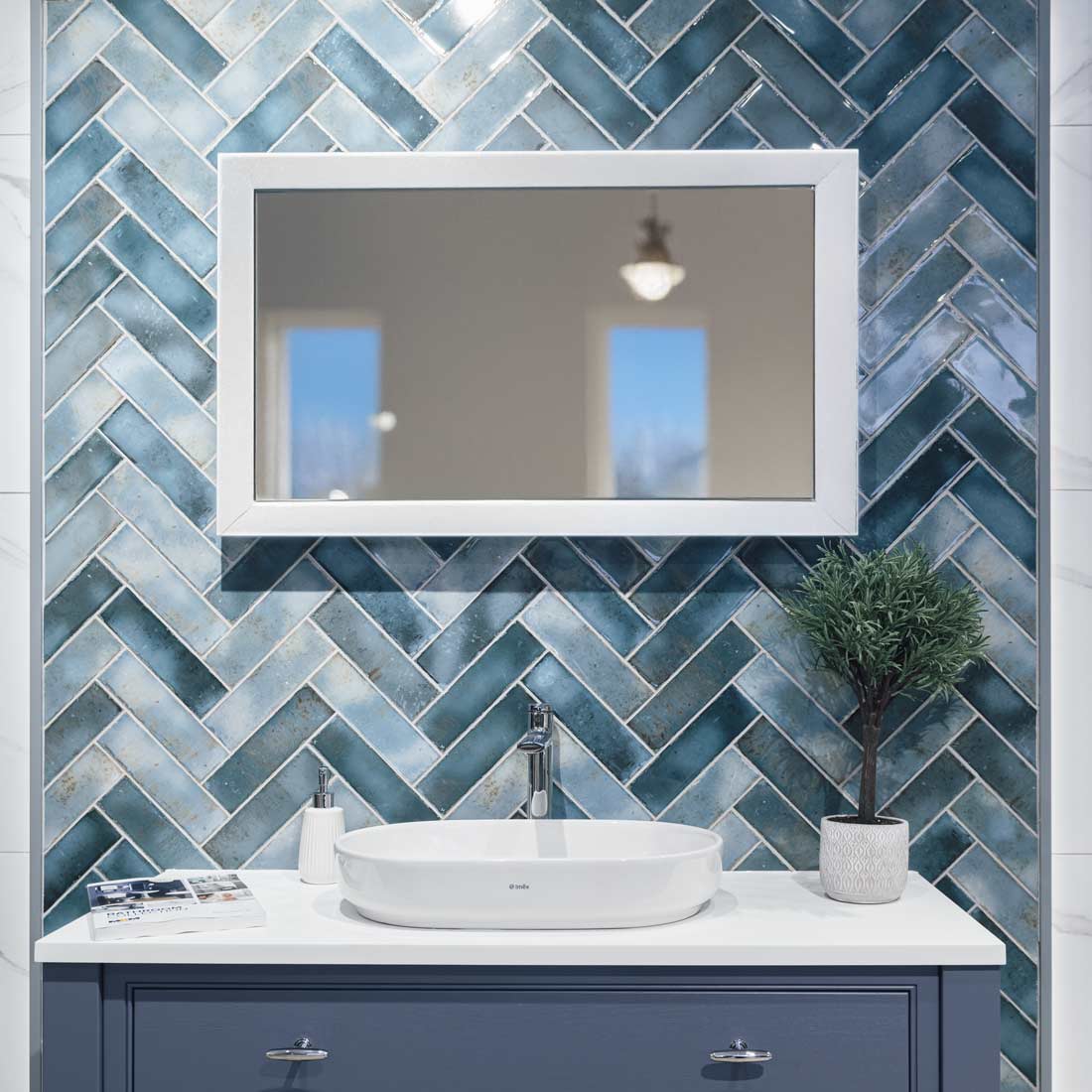 Image of Zellige Blue Brick Tile 6.9x24cm-Ceramic wall tile-Estudio Ceramico-Tile.co.uk