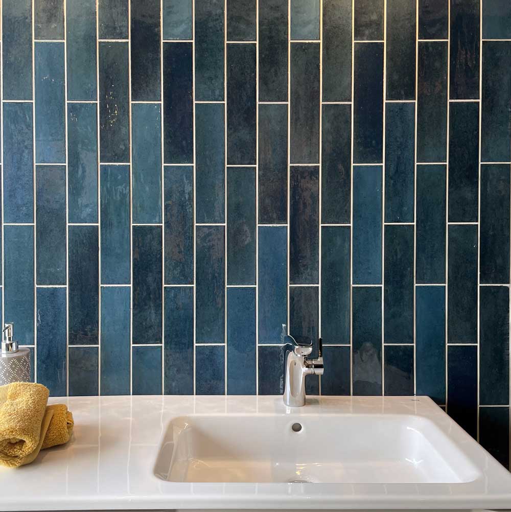 Image of Agadir Lago Blue Gloss wall tile 7x28cm-Ceramic wall tile-Dune Ceramica-tile.co.uk