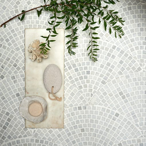 Image of Long Island Marble Honed Fan Mosaic 43.2 x 25 x 1.0cm-Ca Pietra-Tile.co.uk
