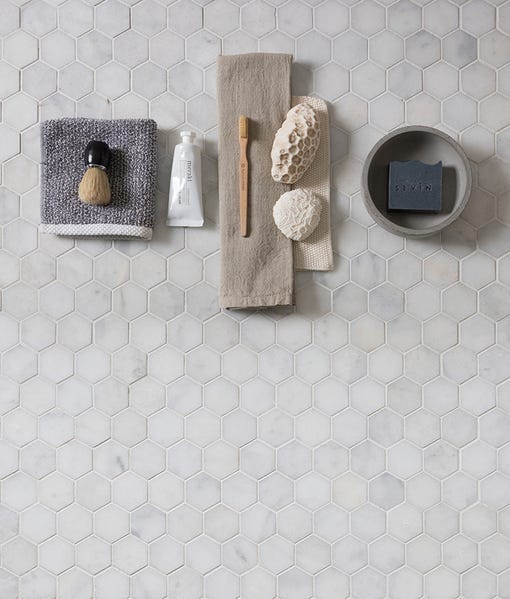 Image of Long Island Marble Small Hexagon Mosaic 26 x 30.5 x 1.0cm-Ca Pietra-Tile.co.uk